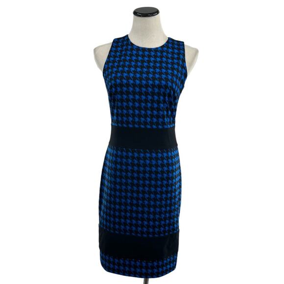 Michael Michael Kors Panzano Band Amalfi Blue Houndstooth Dress 8 - Picture 3 of 10